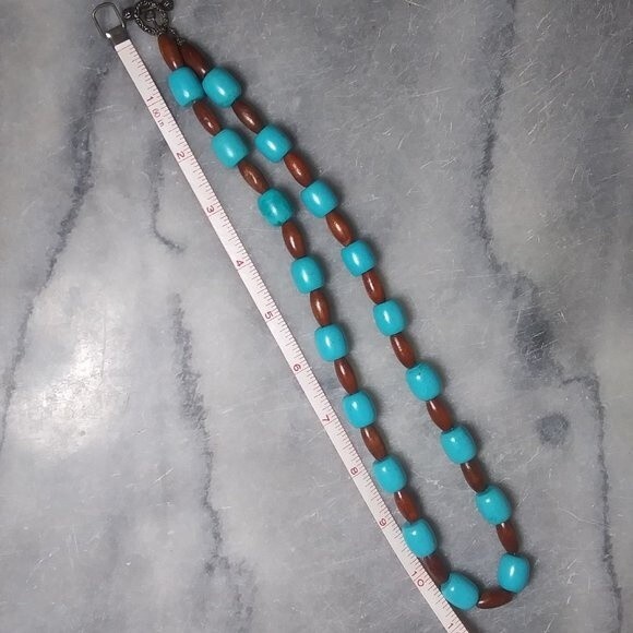 Turquoise & Wooden Beaded Necklace - Picture 6 of 8